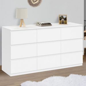 Idmarket Commode 9 tiroirs TOMI XXL 136 cm bois blanc