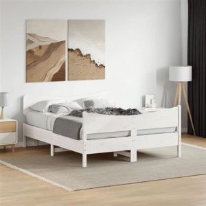 VidaXL Cadre de Lit et T&ecirc;te de Lit, Lit Double avec Sommier &agrave; Lattes, Lit Adulte de Chambre, Moderne, Blanc 140x190 cm Bois 3216394