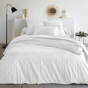 Housse De Couette Satin De Coton 2 faces uni / ray&eacute; TERTIO -Blanc