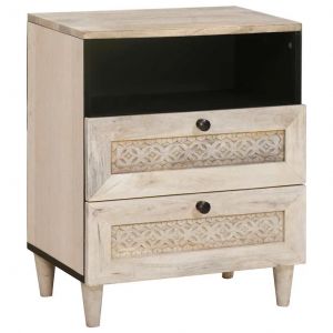 VidaXL Table De Chevet Beige 50 X 33 X 60 Cm Bois De Manguier Massif