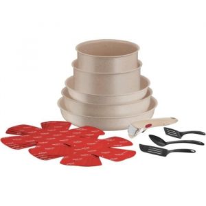 Tefal Ingenio Delight Batterie de cuisine 17 p, Induction, Revêtement antiadhésif, Indicateur de température, Empilable, Compatible lave-vaisselle, Poêles, Casseroles, Fabriqué en France L7839002