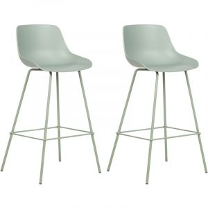 Beliani Lot de 2 Chaises de Bar à Hauteur de Comptoir en Plastique Pieds en Métal Vert Clair Emmet