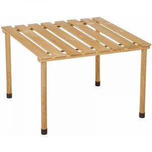 Image de Outsunny Table Basse Pliable de Jardin Camping Plateau à Lattes dim. 58L x 58l x 40H cm Sac Transport Inclus Bois Sapin pré-huilé