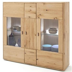 Pegane Vaisselier coloris chêne poutre bianco huilé - Longueur 156 x Hauteur 141 x Profondeur 38 cm