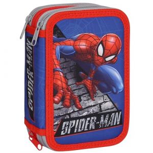 MARVEL Spider Man Trousse à crayons à trois compartiments AVEC LÉQUIPEMENT pour garçon POUR LÉCOLE - 45 éléments 3 zip