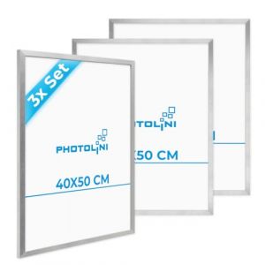 PHOTOLINI Lot de 3 cadres 40x50 cm Moderne Argent en MDF avec vitre en acrylique