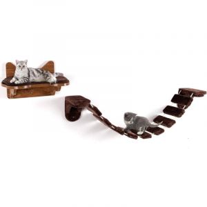 Image de Mur d Escalade pour Chats Pont avec Passerelle Arbre à Chat d Activité en Bois Surface en Flanelle