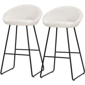 ML-Design Lot 2 Tabourets de Bar en Tissu Beige, Hauteur 75 cm, Chaises de Comptoir Rembourr&eacute;es, avec Dossier et Repose-Pieds, Pi&egrave;tement M&eacute;tal