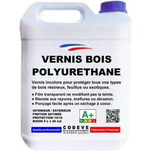 Cod&egrave;ve Bois - Vernis Polyurethane Bois - 5 l - Codeve Bois - Pour La Haute Protection De Votre Bois R&eacute;sineux, Feuillu Ou Exotique.