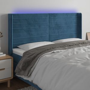VidaXL Tête de lit à LED Bleu foncé 183x16x118/128 cm Velours - Dark blue