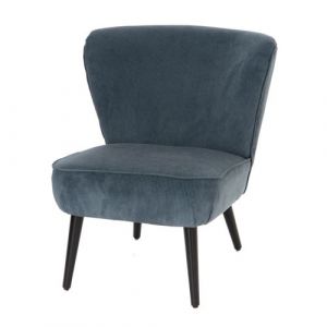 Image de Amadeus Fauteuil coquille côtelé bleu en velours et bois - Multicolore