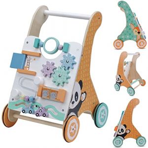 Sun Baby Trotteur pour Bébés en Bois dès 12 mois avec Panneau de Jeu avec roues tournantes, labyrinthe, miroir, accessoire