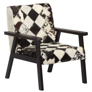 Image de VidaXL Fauteuil Noir et blanc 61x70x74 cm Cuir véritable