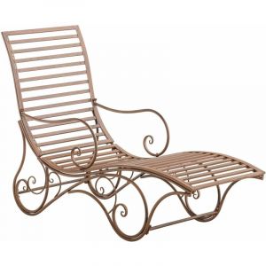 D&eacute;coshop26 Chaise longue pour jardin transat en m&eacute;tal marron vieilli MDJ10212