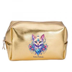 Image de Grande trousse et pochette de maquillage doree Taperso avec motif Chat talisman personnalisee