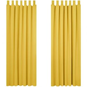 Lot de 2 Rideaux Occultant Isolant Thermiques Salon à Pattes, Taille Moyenne, 140x210 cm, Jaune Moutarde - Jaune Moutarde - Deconovo