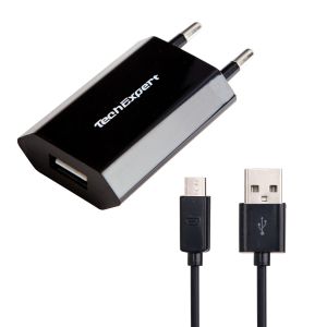 TechExpert Chargeur secteur vers USB noir + cable usb 1m pour liseuses Amazon Kindle