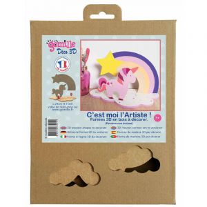 Médi Déco 3D bois Licorne et arc en ciel