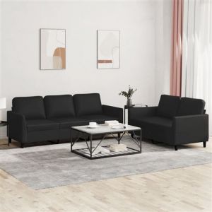 VidaXL Ensemble De Canapés 2 Pcs Avec Coussins Noir Similicuir