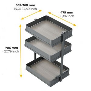 Emuca Chariot extractible &agrave; fermeture amortie anthracite Harmony - 3 paniers - module 400 mm