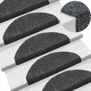Décoshop26 Tapis d'escalier Poinçon aiguilleté 15 pièces 65x21x4 cm Gris foncé DEC023311