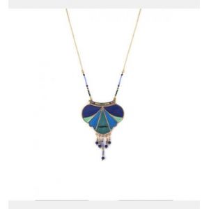 Image de Satellite Collier pendentif graphique plumes et lapis lazuli bleu Bleu