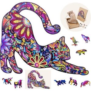 Engelhart 602100 - Puzzle en Bois Animaux : Chat A4-59 pièces Uniques - Puzzle pour Adultes - Boîte Cadeau en Bois - À partir de 12 Ans - 21 x 29.7 cm