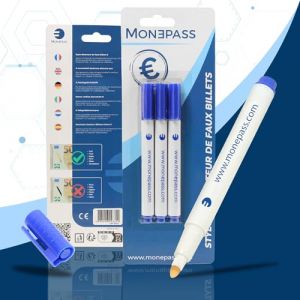 Monepass Lot de 3 Stylos détecteur de Faux Billets Spécial EURO
