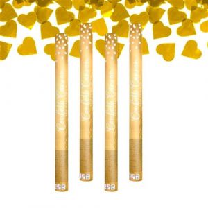 Canon à Confettis Coeur couleur Or Métallique 60 cm - Lot de 4 lanceurs à confettis à tenir en main, pour Anniversaire, Mariage - Portée 10 Mètres, Prise en Main Facile - SPARKLERS CLUB