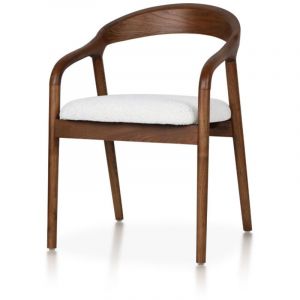 Kosmi Chaise style scandinave en bois couleur noyer avec assise en tissu beige clair chiné – Élégance et confort