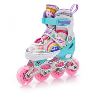 Meteor Patins en ligne Rainbow - avec roues LED - Chaussure r&eacute;glable - M 34-37 - Rose