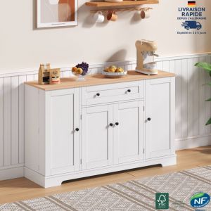 Buffet 1 tiroir et 4 portes, dimensions 138 x 40 x 85cm - Buffet de rangement scandinave pour salon - Blanc
