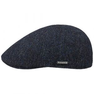 Stetson Texas Herringbone Cap - Casquette plate pour homme - Avec doublure intérieure en coton - Casquette automne/hiver - Casquette pour homme, noir/bleu, 56/57