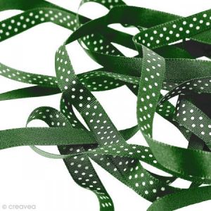 Creavea Ruban pois - Vert for&ecirc;t - 10 mm - Au m&egrave;tre (sur mesure)
