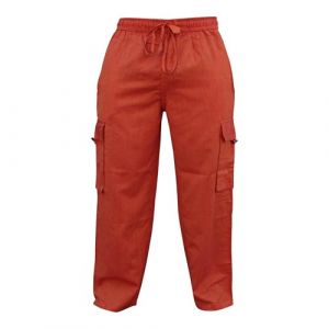 SHOPOHOLIC FASHION Homme Côté Poche Lumière Coton Boho Hippie Pantalon - Orange, L