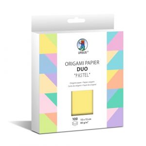 Ursus 22885599F-Origami Duo Pastell, 100 feuilles 80 g/m&sup2;, taille 15 x 15 cm, plier recto-verso en diff&eacute;rentes couleurs, instructions de pliage incluses, Papier, Normal