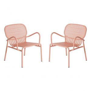 Image de Petite friture Fauteuil bas Week-End / Empilable - Aluminium rose blush en métal