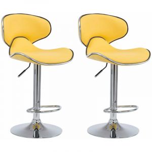 Décoshop26 Tabouret de bar chaise de bar x2 hauteur réglable avec repose pieds en similicuir jaune et métal TDB10127