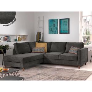 Jake - canap&eacute; d'angle gauche - convertible - 5 places - en velours c&ocirc;tel&eacute; - gris fonc&eacute; - Gris fonc&eacute;