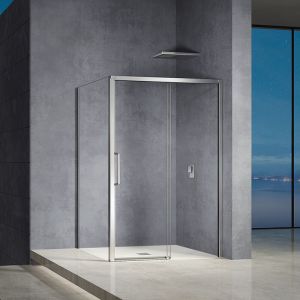 Cabine de douche avec ouverture coulissante accès de face profilés chromés 150x90 - Grand Verre