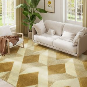 Homcom Tapis salon 230 x 160 cm lavable en machine hypoallergénique jaune