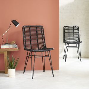 Image de Bois Dessus Bois Dessous Lot de 2 chaises en rotin noires et pieds métal BOHEMA