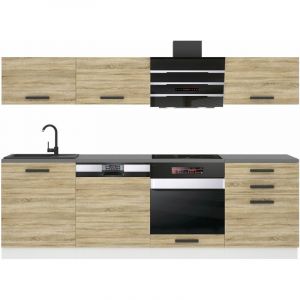 Cuisine Equipee Complete Linda Muebles de Cuisine Complets - 240 cm. Cuisine Complete avec Plan de Travail, chêne Sonoma - Belini