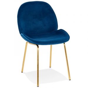 Image de Declikdeco Chaise en Velours Bleu Dossier Arrondi Piétement en Métal Doré COSINESS