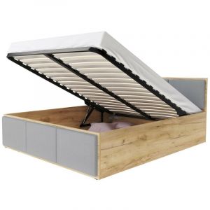 Lit Panama t 140x200 + coffre - Sommier inclus Ch&ecirc;ne - gris clair - Ch&ecirc;ne - gris clair