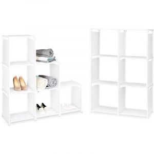 Relaxdays Lot de 2 étagères à marches, 6 compartiments, étagère stable, système de rangement, séparateur de pièce, blanc