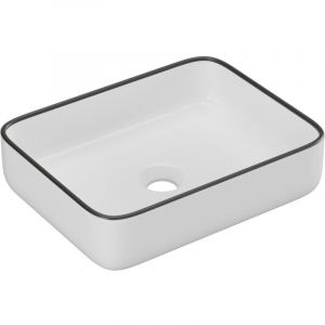 Vasque à poser rectangle en céramique - Blanc avec liseré noir - 50 x 39 cm - JUNIKO II