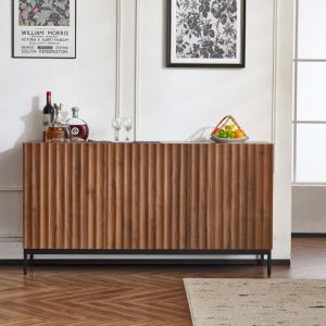 Fortuna Lai - Buffet 150x40x80cm - Armoire avec 3 portes, étagères réglables, grande table en bois - Moderne du milieu du siècle - Marron
