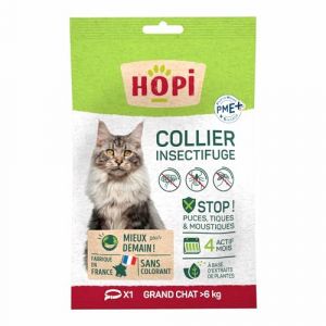 HOPI Collier Anti Puces pour Chat de plus de 6 kg - Taille 60 cm - 4 mois de Protection Antiparasitaire - Fabriqué en France