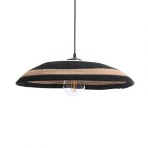 Lussiol Luminaire SAMPAI, Suspension en Coton et Jute, abat-jour de diam. 50 cm, Noir/Naturel/Blanc, Style Tricolore, Câble noir, Culot E27